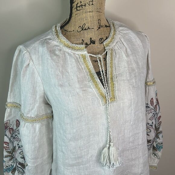 Chicos Size 0 Linen embroidered Top - Picture 2 of 11